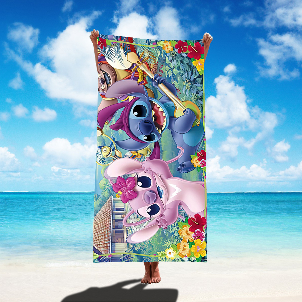 TEMU nueva toalla de playa estampada Stitch de gran tamaño toalla de baño para niños toalla de baño toalla de microfibra