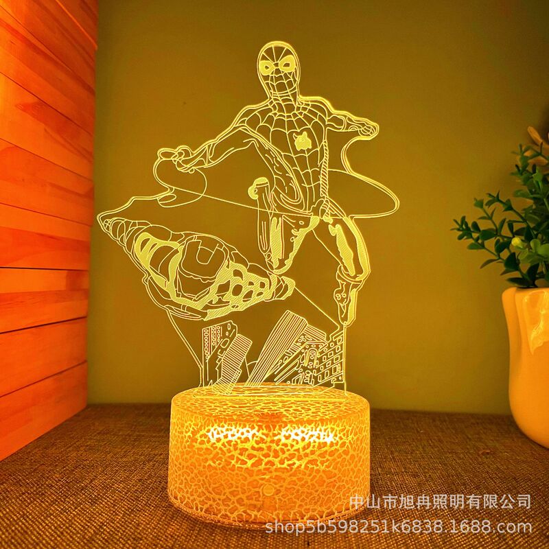 Cross-border hot sale 3D night light Marvel Spider-Man Iron Man creative atmosphere gift light USB table lamp