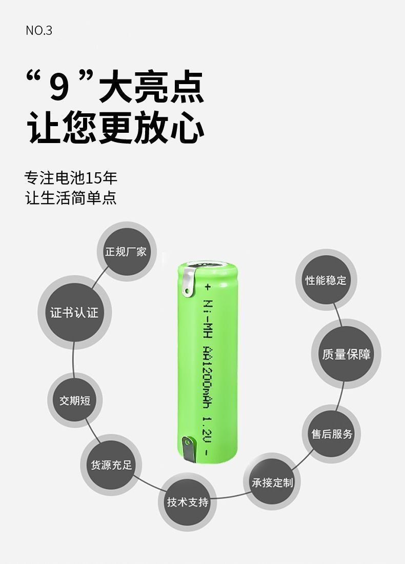 1.2 Battery: Philips Ni-MH rechargeable battery for electric shavers, with a large capacity and suitable for shaver models