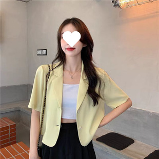Short-Sleeved Suit Jacket for Women, Thin Spring and Summer Large Size Fat mm Petite Draped Short Casual Suit Top