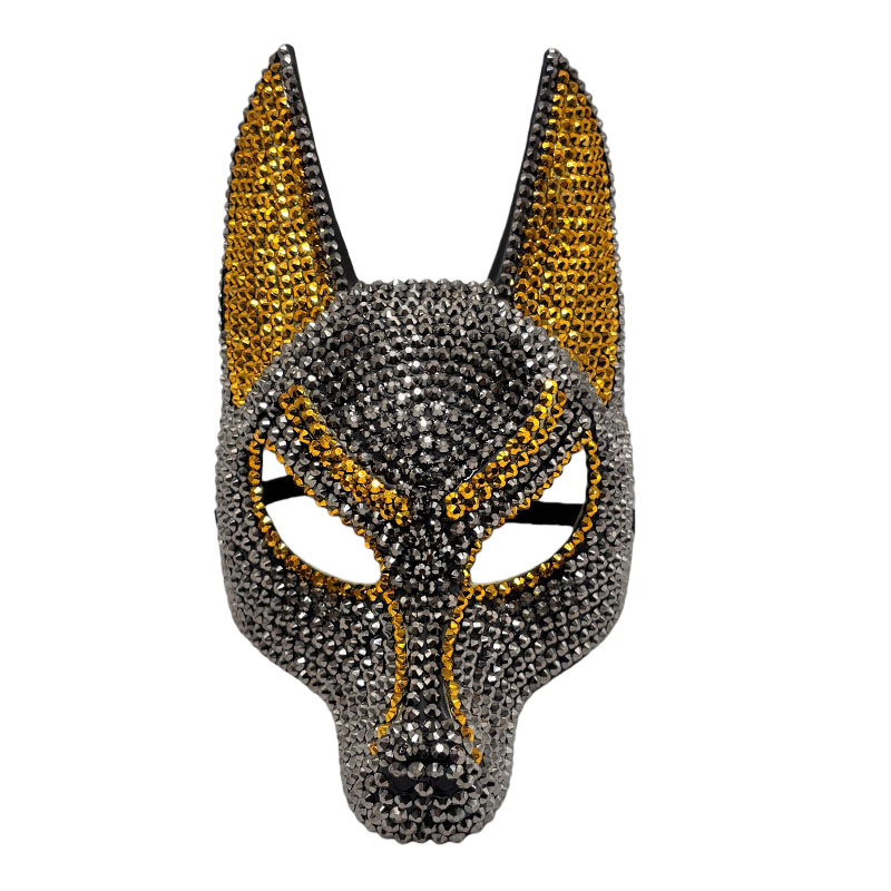 Máscara de media cara de animal con diamantes