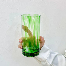 创意中古手工吹制清绿玻璃杯青苔杯高颜值家用水杯茶杯咖啡果汁杯