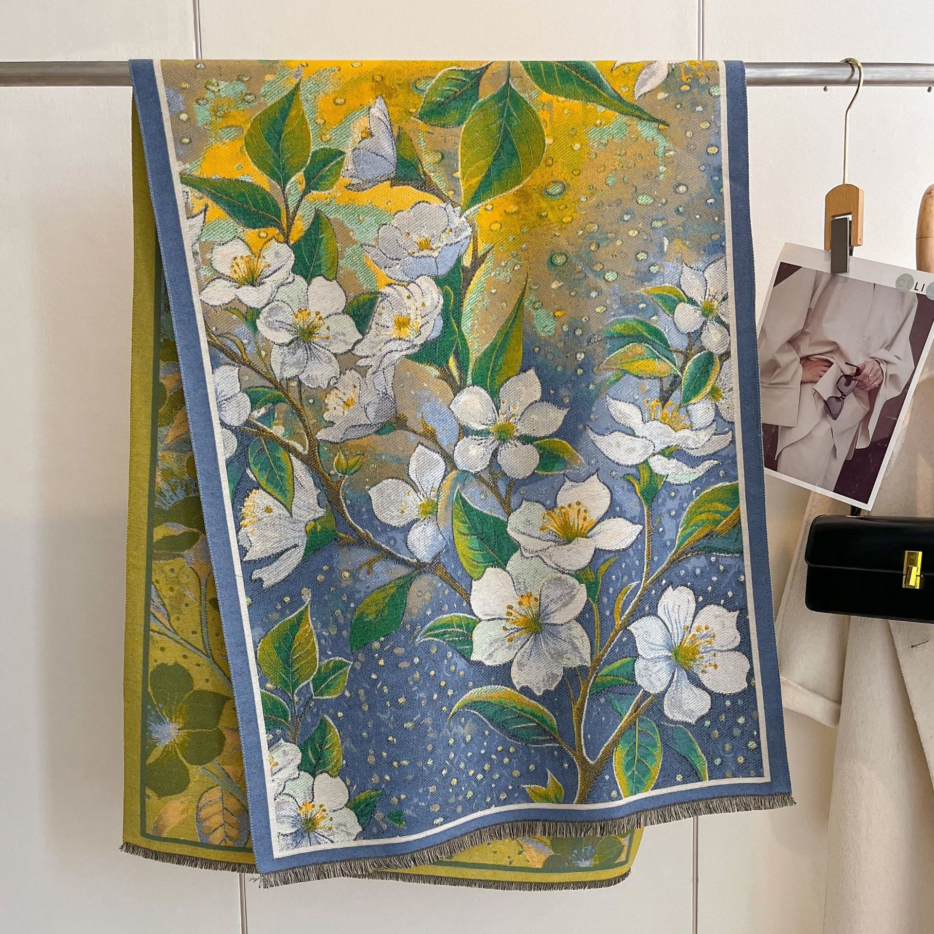 2024 serie de pintura al óleo retrógrada toallas largas mujeres versátiles literatura otoño invierno nuevo jacquard imitación de cashmere gruesa bufandas cálidas