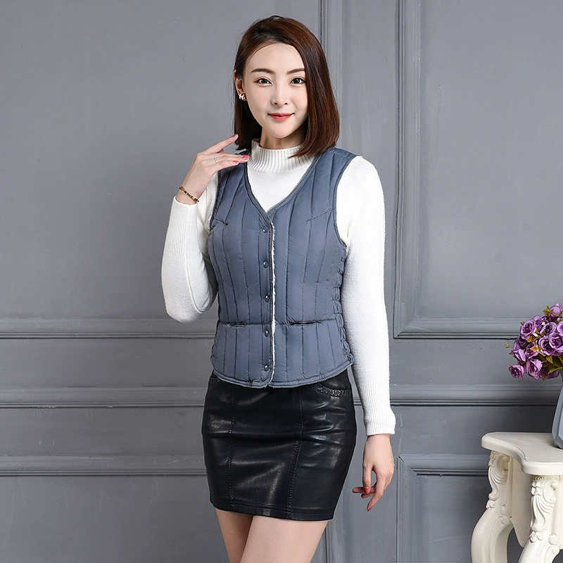 Жилет из овечьей шерсти 2025 для женщин, осенне-зимний, укороченный, приталенный, теплый, на хлопковом наполнителе, корейская версия, оптом.