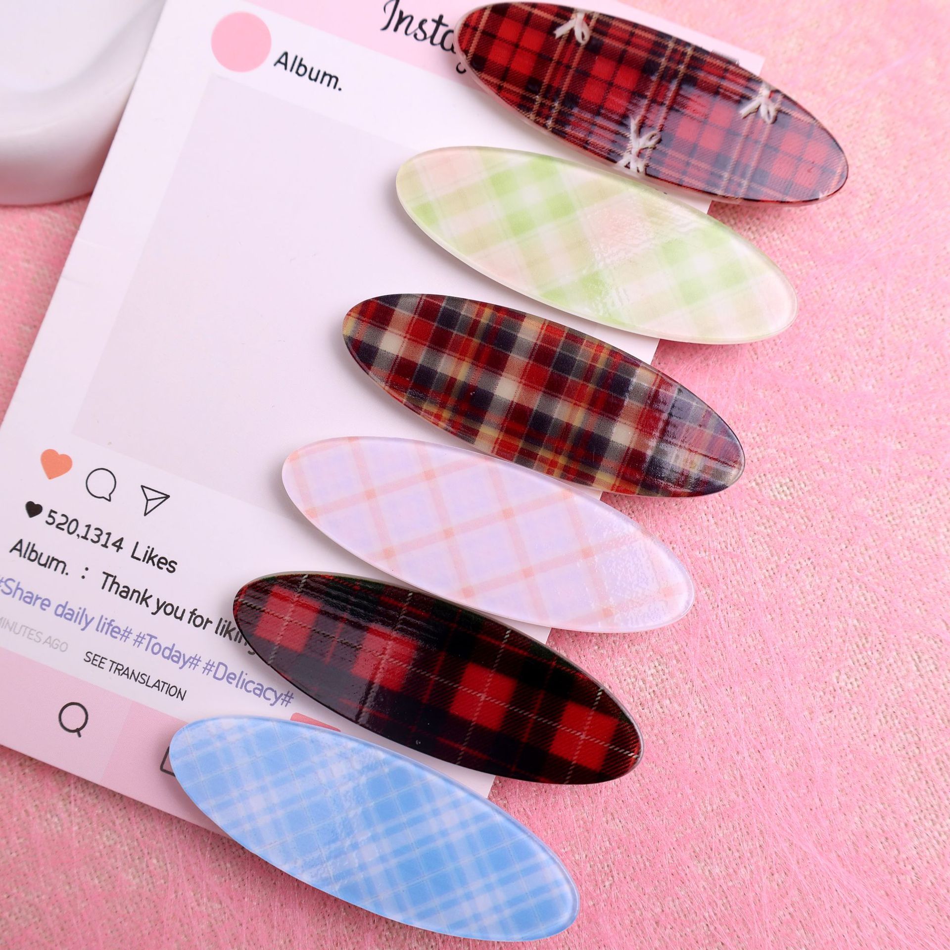 网红风网格椭圆亚克力发卡头饰发夹碎发刘海夹个性简约侧边夹发饰