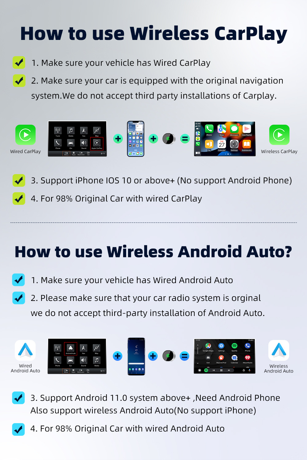 Convenient 2-in-1 CarPlay adapter for cars: wirelessly connect your car's infotainment system and project the screen – a practical accessory