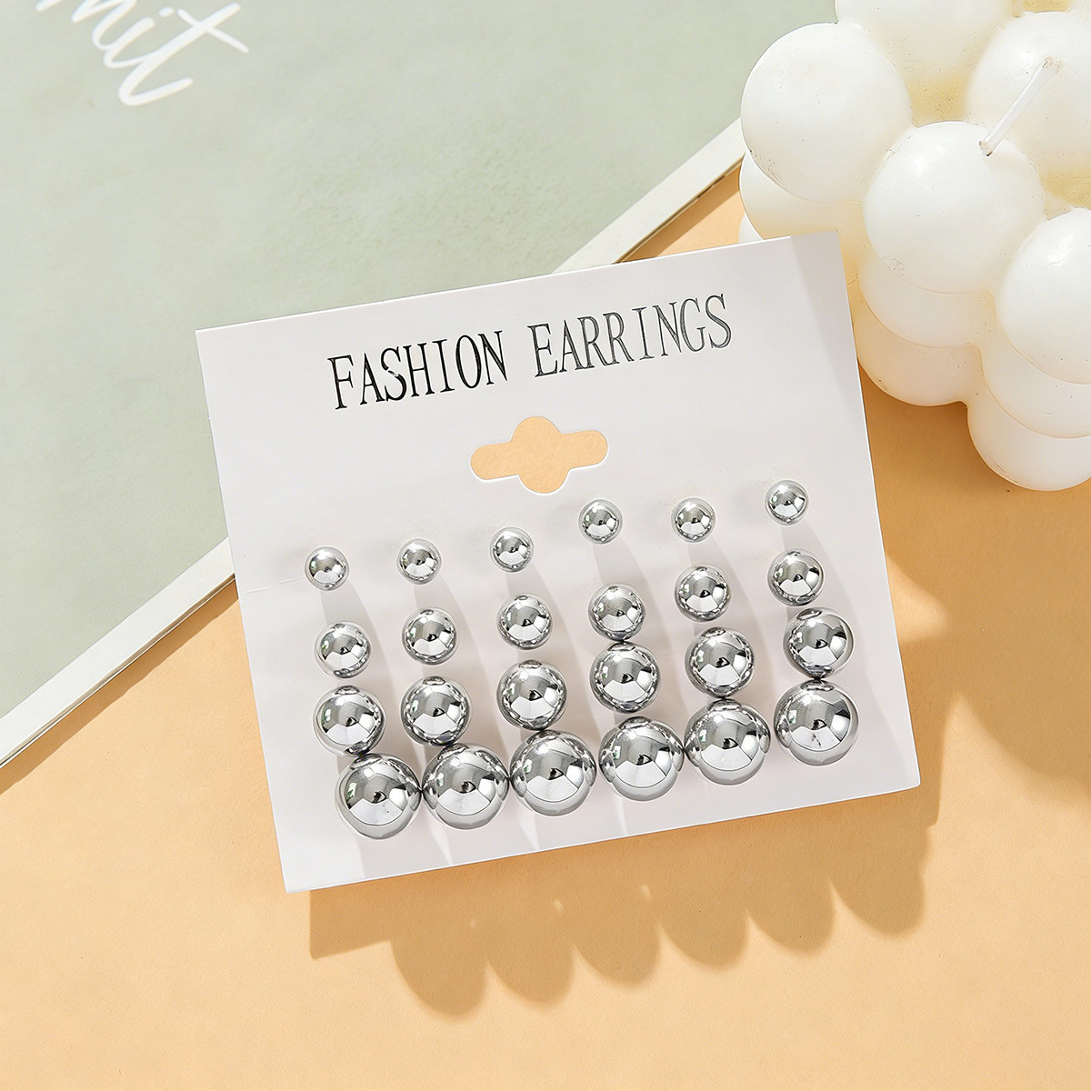 Juego de aretes de perlas de zirconio multicolor – simple, versátil, nuevo producto transfronterizo