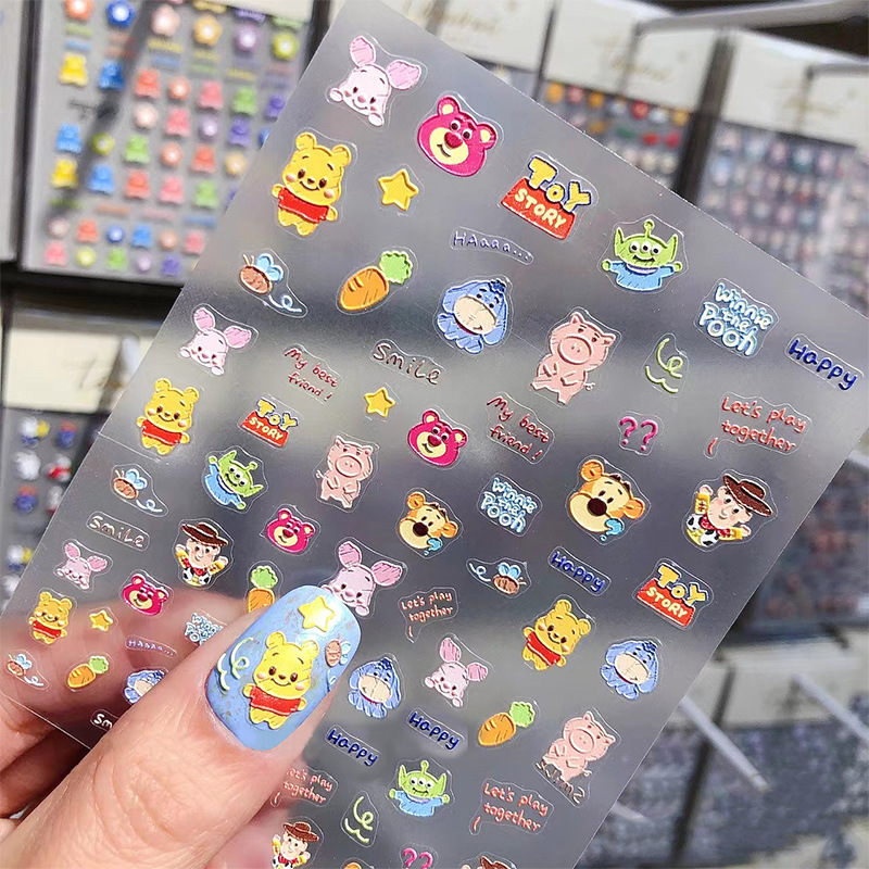 Nail Art Three-dimensional Cartoon Sticker Embossed Bear Cupid Smiley Love Nail Decorative Decal Children's Small Pattern