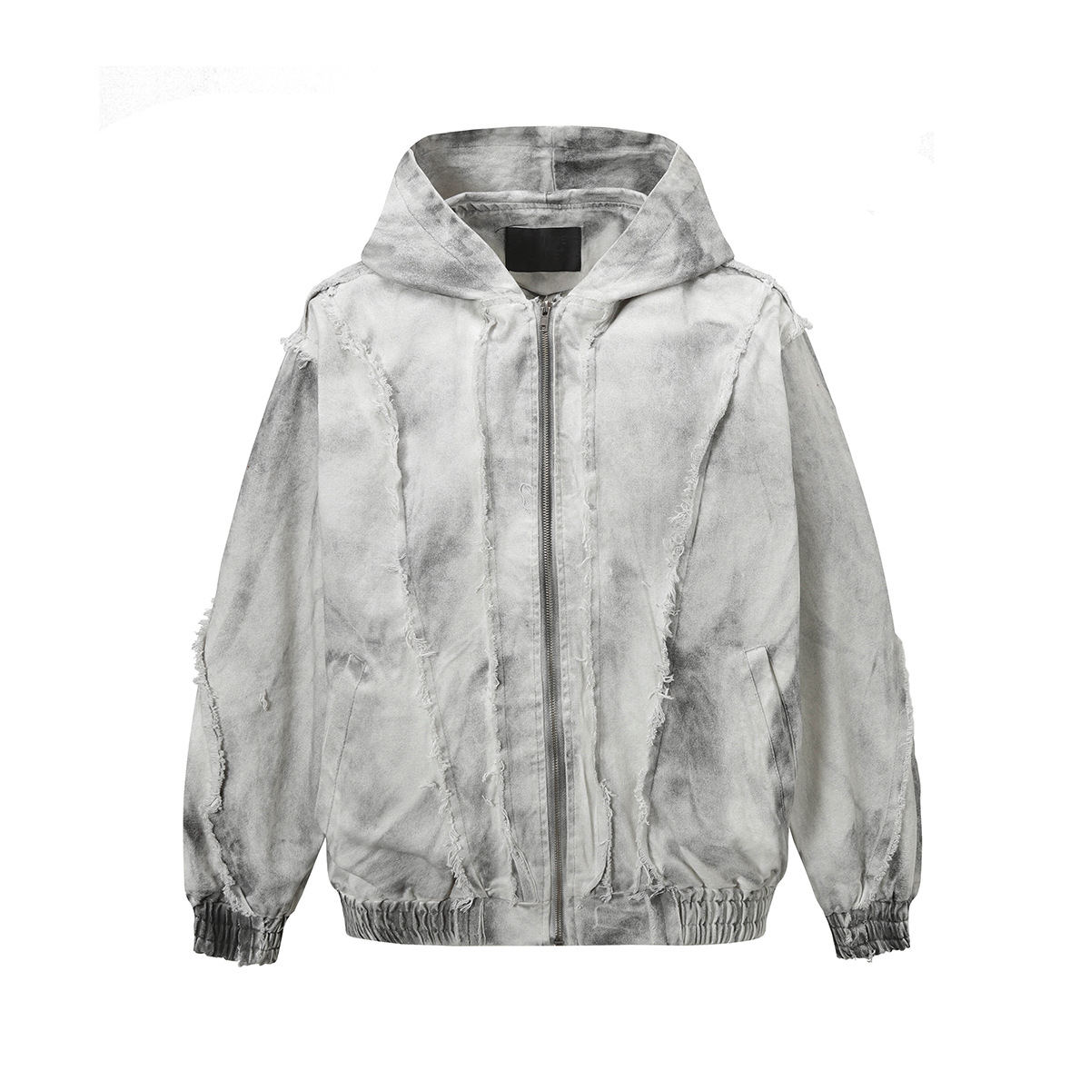 Jiayiku Men's Clothing 2026 Spring/Summer New Post-Apocalyptic Style American Retro Washed Frayed Edge Patchwork Hooded Jacket