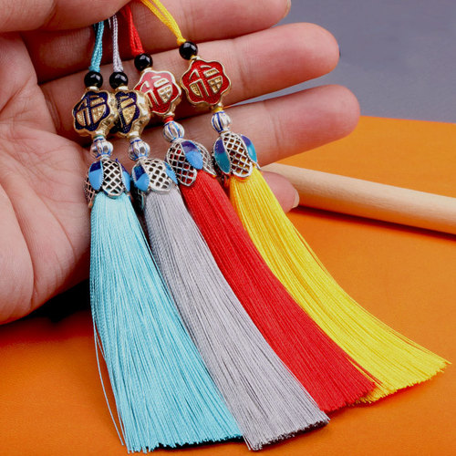 Cloisonné tassel tassel metal enamel hanging tassel blue hat bookmark mobile phone case small tassel pendant wholesale