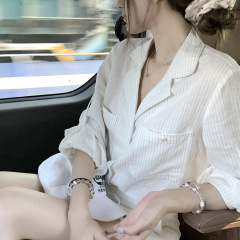 潭洞欧尼 officelady高智感亚麻衬衫女夏季长袖衬衣