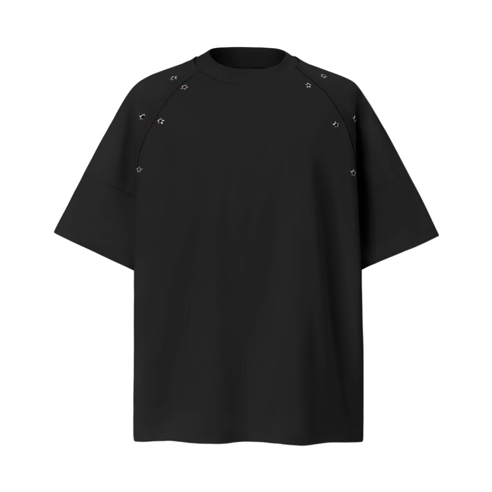 Summer Niche Willow Nails Embellished Decorative Design Sense Shoulder Pad T-shirt Men's Short-sleeved Casual Versatile Heavy T-shirt Top_viptrois.com