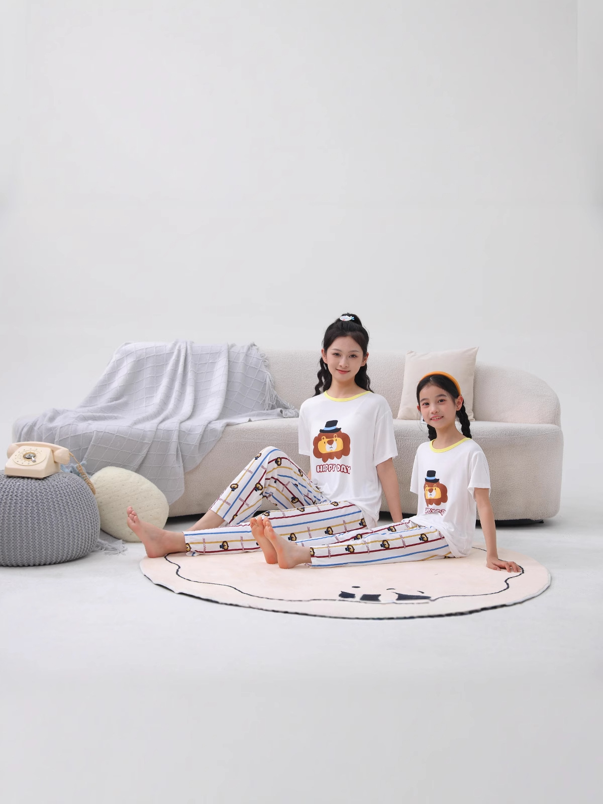 Traje modal para niños Traje delgado de verano de manga corta con aire acondicionado Traje para niños grandes y niñas Ropa de hogar Pijamas Conjunto para padres e hijos
