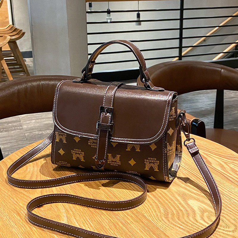 Women's Printed Stone Texture Shoulder Bag Small Square Handbag_voghion.com