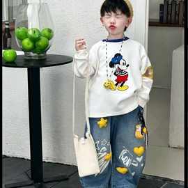 儿童秋款新款设计米奇套装2025年韩版时尚男女宝宝米奇牛仔裤套装