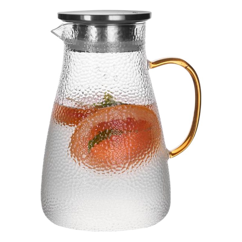 Jarra de agua fría de vidrio martillado, juego de vasos de agua resistentes a altas temperaturas para uso doméstico, jarra de vidrio para preparar bebidas frías.
