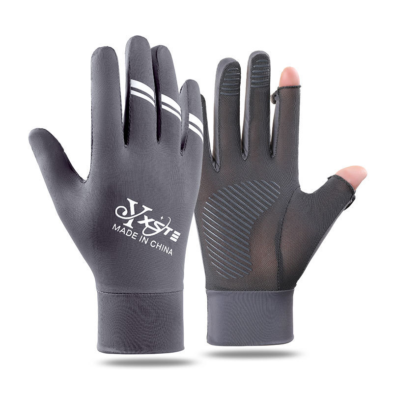 Guantes de seda de hielo para hombres, protector solar fino de verano, pantalla táctil para exteriores, cubierta abatible, antideslizante, transpirable, conducción, guantes de malla