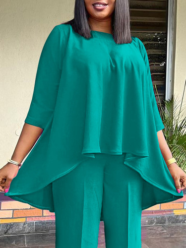 C8615 New Summer Women's Fashion Elegant Loose Plus Size Asymmetrical African Top