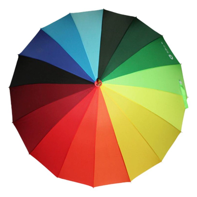 Радужный Зонт оптом 16 костей большой длинный полюс с прямой ручкой зонтик автоматический двойной страхование бизнеса рекламный Подарочный рекламный зонтик