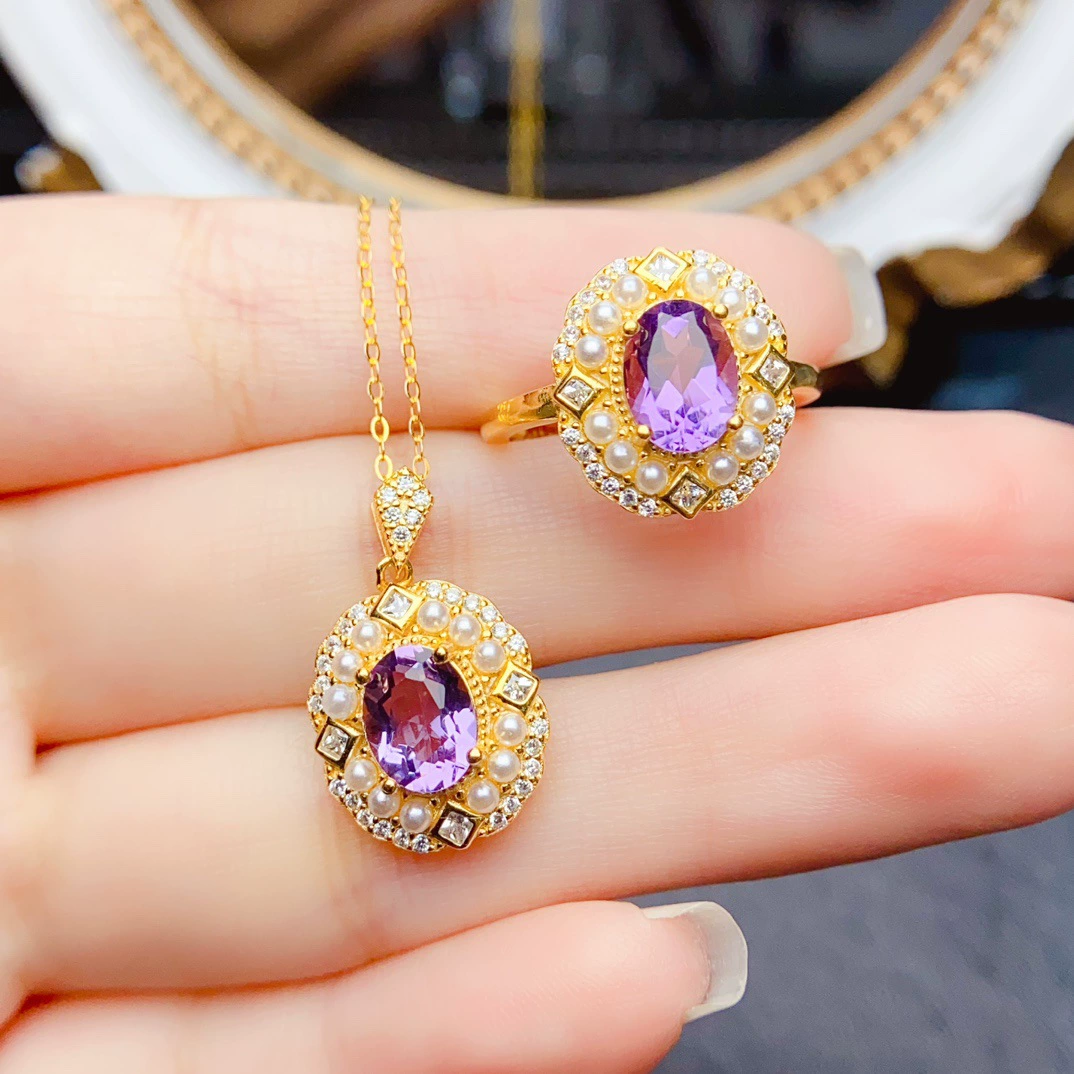 Новый натуральный аметист S925 Серебряный инкрустированный основной камень 6*8 мм