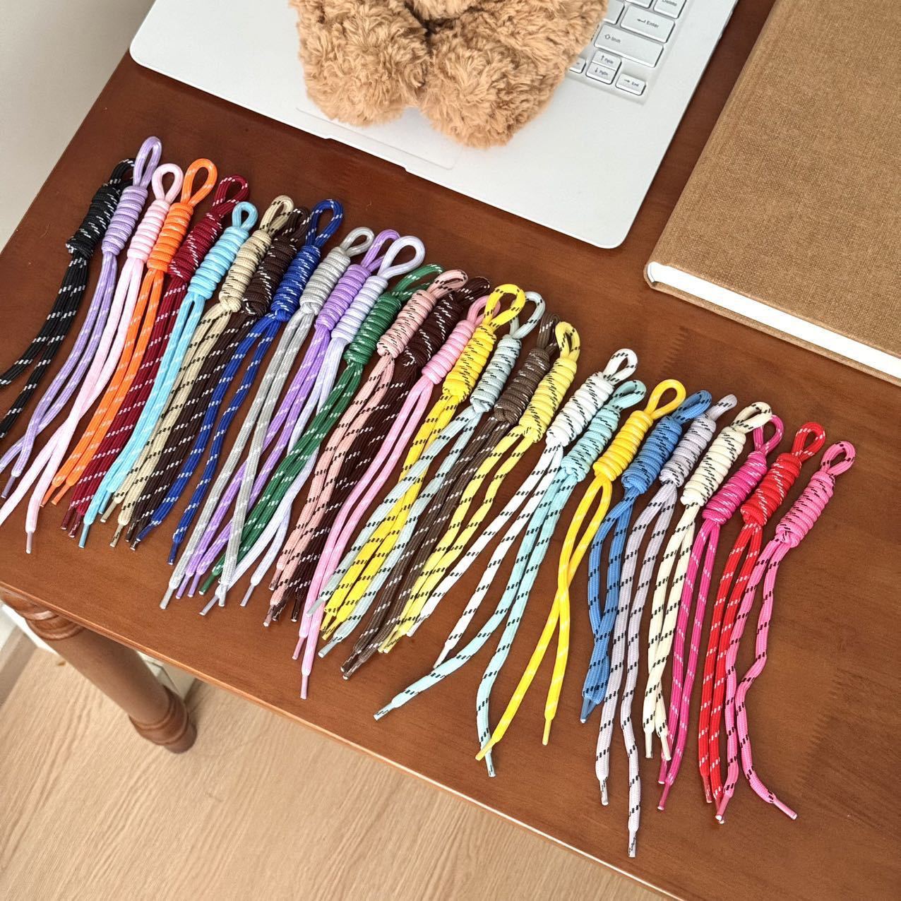 miu-style polka dot Roman knot fashion DIY colorful handmade woven plush toy lanyard bag and phone accessory