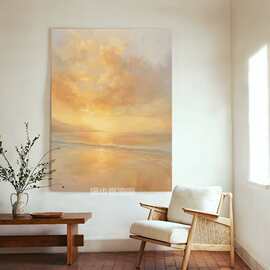 无框手绘油画暧阳奶油风客厅抽象风景装饰画玄关餐厅立体肌理挂画