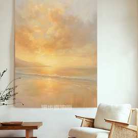 无框手绘油画暧阳奶油风客厅抽象风景装饰画玄关餐厅立体肌理挂画