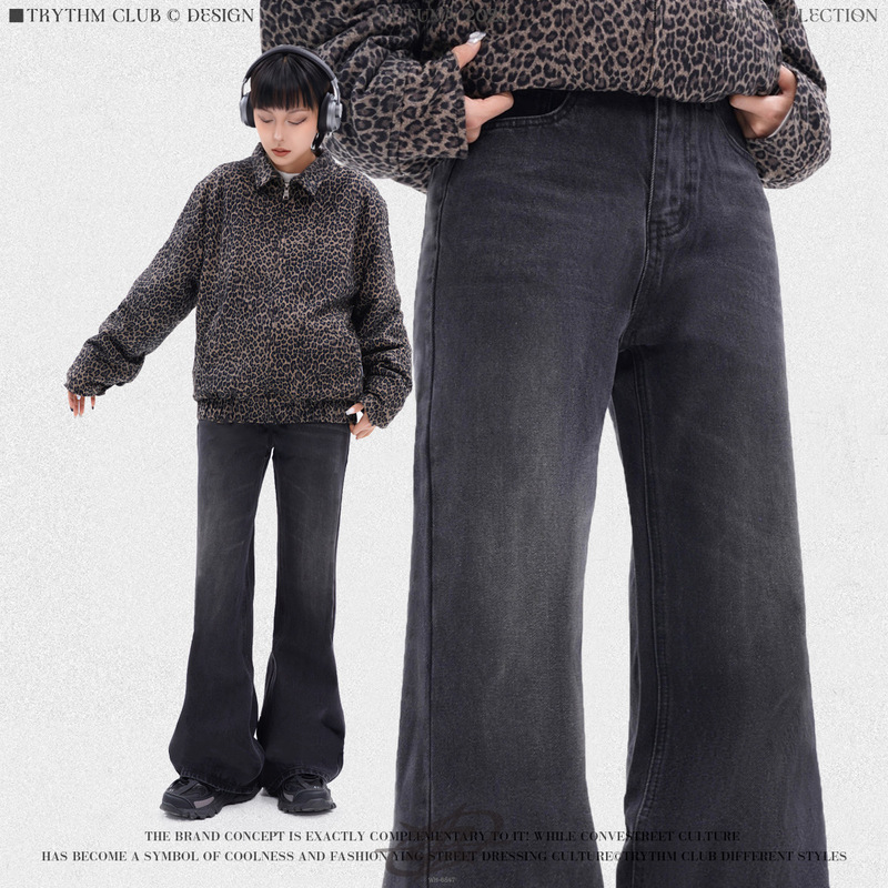 WHOOWAP black high street embroidery Denim designer distressed fashion casual washed slim jeans