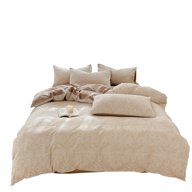 Clase ligera de lujo A algodón lavado de algodón de cuatro piezas de tres capas de hilo jacquard edredón cubierta sábana de algodón de fibra larga cama de algodón de cuatro piezas