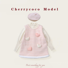 CHERRYCOCO女童套装2025秋冬新款女宝宝甜美公主毛呢背心裙三件套