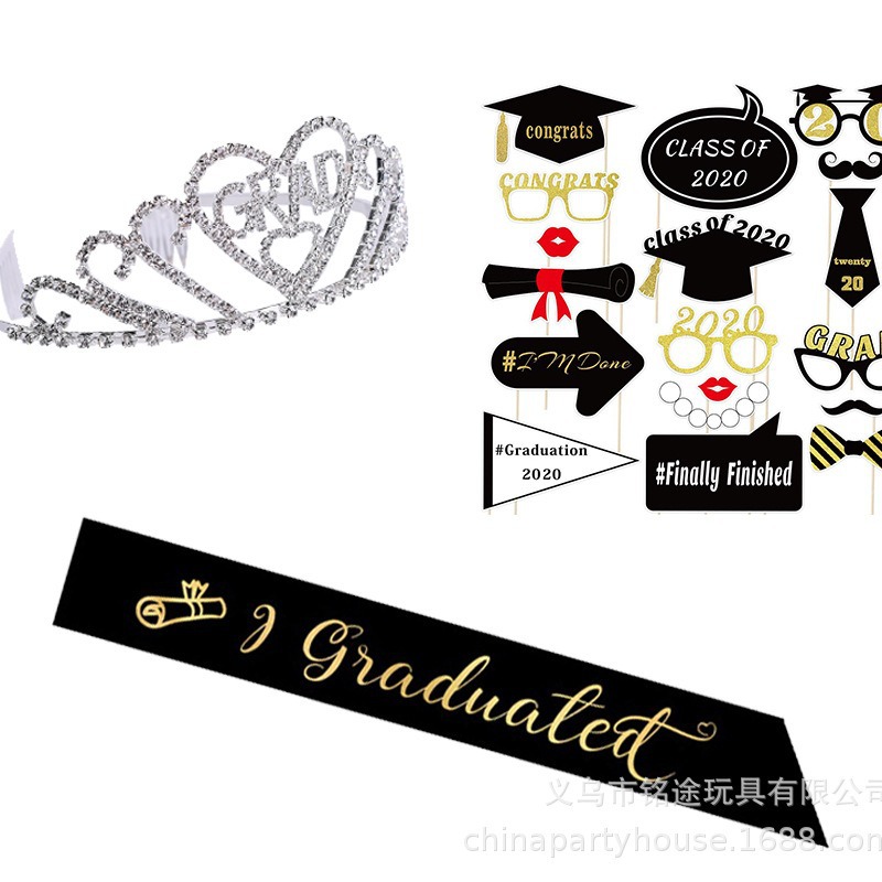 Nueva decoración del Partido de graduación aleación Corona se graduó palabra de oro correa de hombro foto accesorios graduación traje