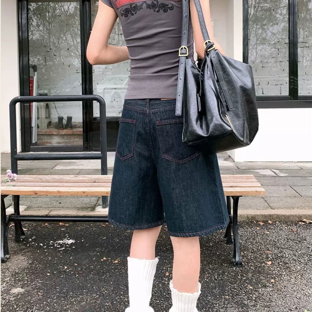 Unisex Straight Leg Denim Jeans Retro Washed Loose Fit Versatile New Summer Style Five Point Pants_mkmklike.com