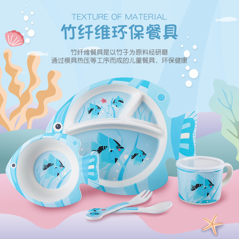 Creative Cartoon Fish-shaped Bamboo Fiber Kidsren's Tableware Set Home Kindergarten Baby Food Supplement Divided Plate Meal Bowl Creative Cartoon Fish-shaped Bamboo Fiber Kidsren's Tableware Set Home Kindergarten Baby Food Supplement Divided Plate Meal Bowl