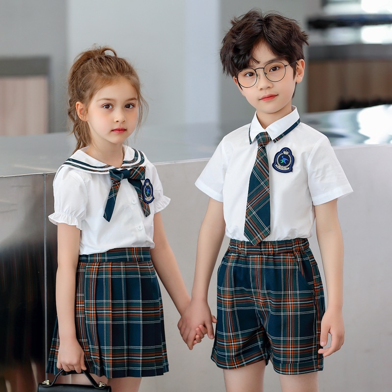 Green plaid England style  performance school uniforms for kids boys kindergarten graduation photos shooting performance skirts choir outfits 