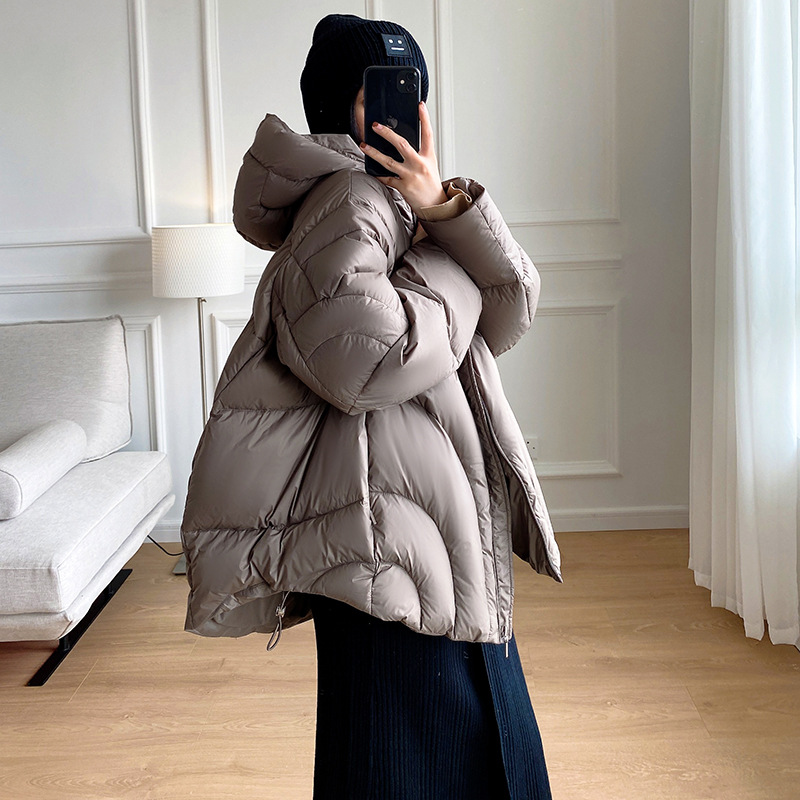 Clearance Sale: 90% White Duck down Jiangnan Cloak Thickened Puffer Jacket for Women, Short Hooded Cocoon-Shaped Puffer Coat