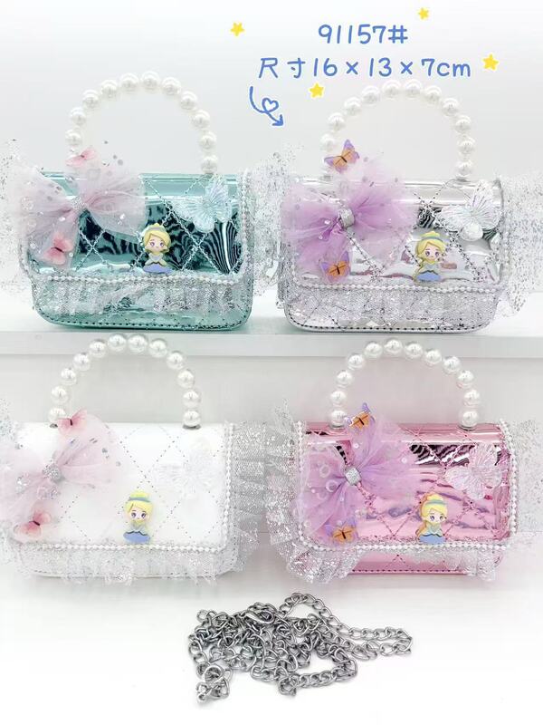 子供用の新しい女の子の真珠のハンドバッグ菱格レースの蝶結びの女の子のショルダーバッグの小銭のショルダーバッグのファッション|undefined
