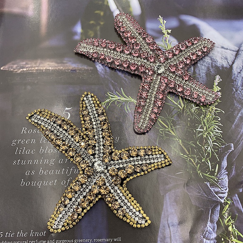 现货新款手工钉珠水晶水钻布贴 烫胶海星肩章饰品服装diy补丁辅料