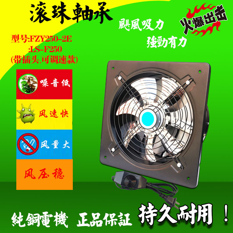 排气扇FZY250轴流风机可调速低噪音大风量10寸纯铜线排风机换气扇