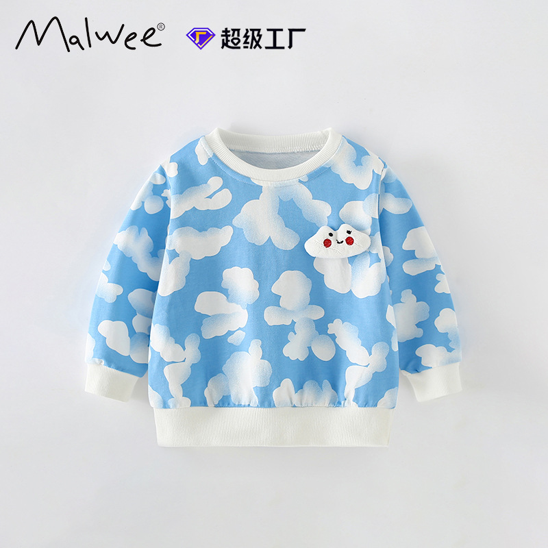 Cross-border malwee chaqueta infantil otoño y invierno nuevo estilo europeo y americano para niños de mediano tamaño impresión de aire extranjero cuello redondo manga larga chaqueta casual