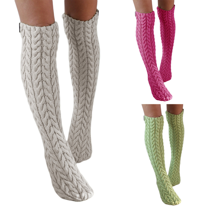 Amazon AliExpress Europe and the United States three-color twist tube knitted pile socks women's solid color knitted wool socks 2299
