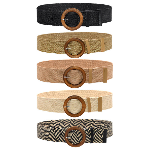 Straw woven retro belt