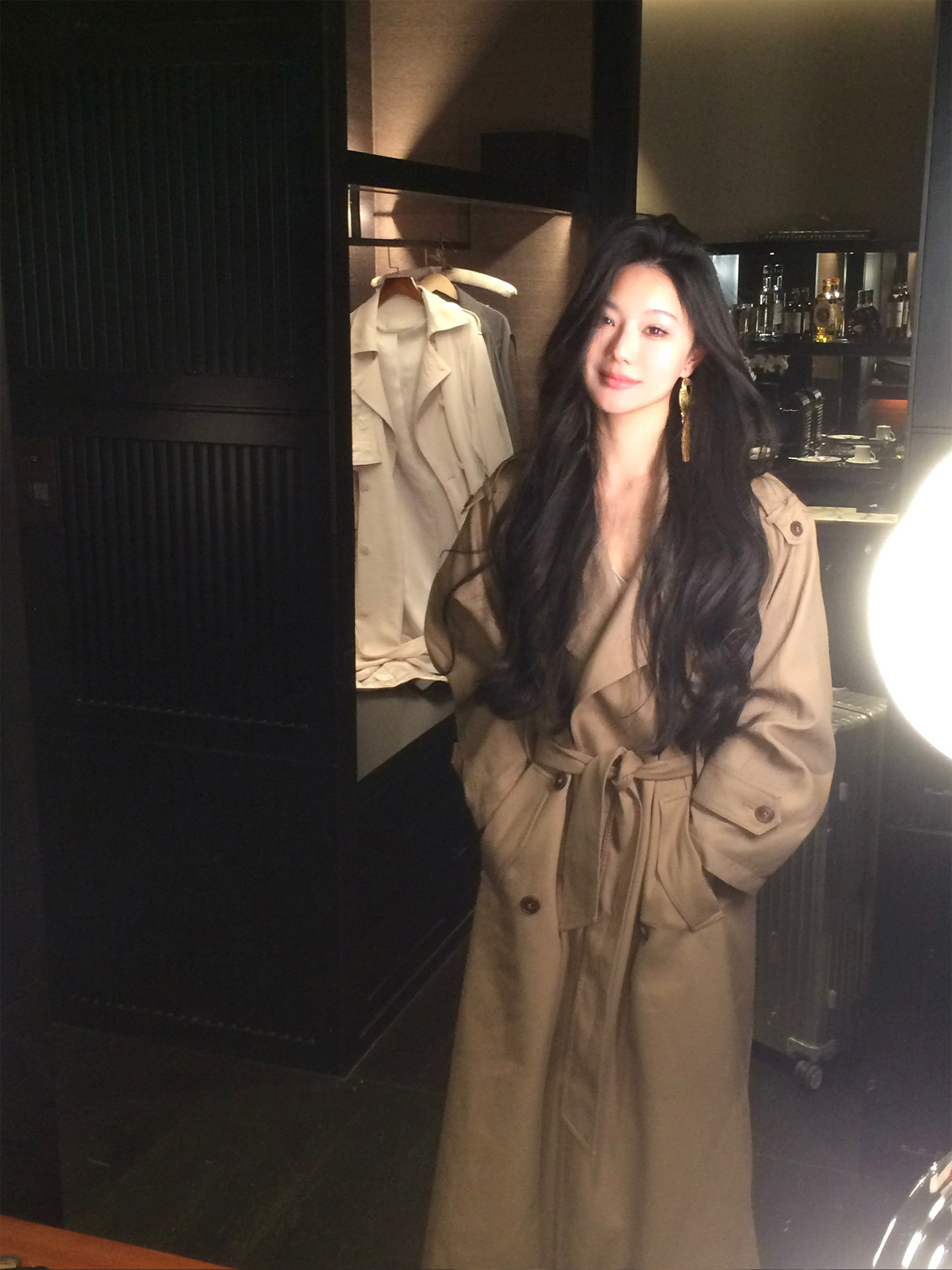 From a Moment [Korean Drama Female Second Lead Style] Large Lapel Double-Breasted Tie-Waist Long Trench Coat