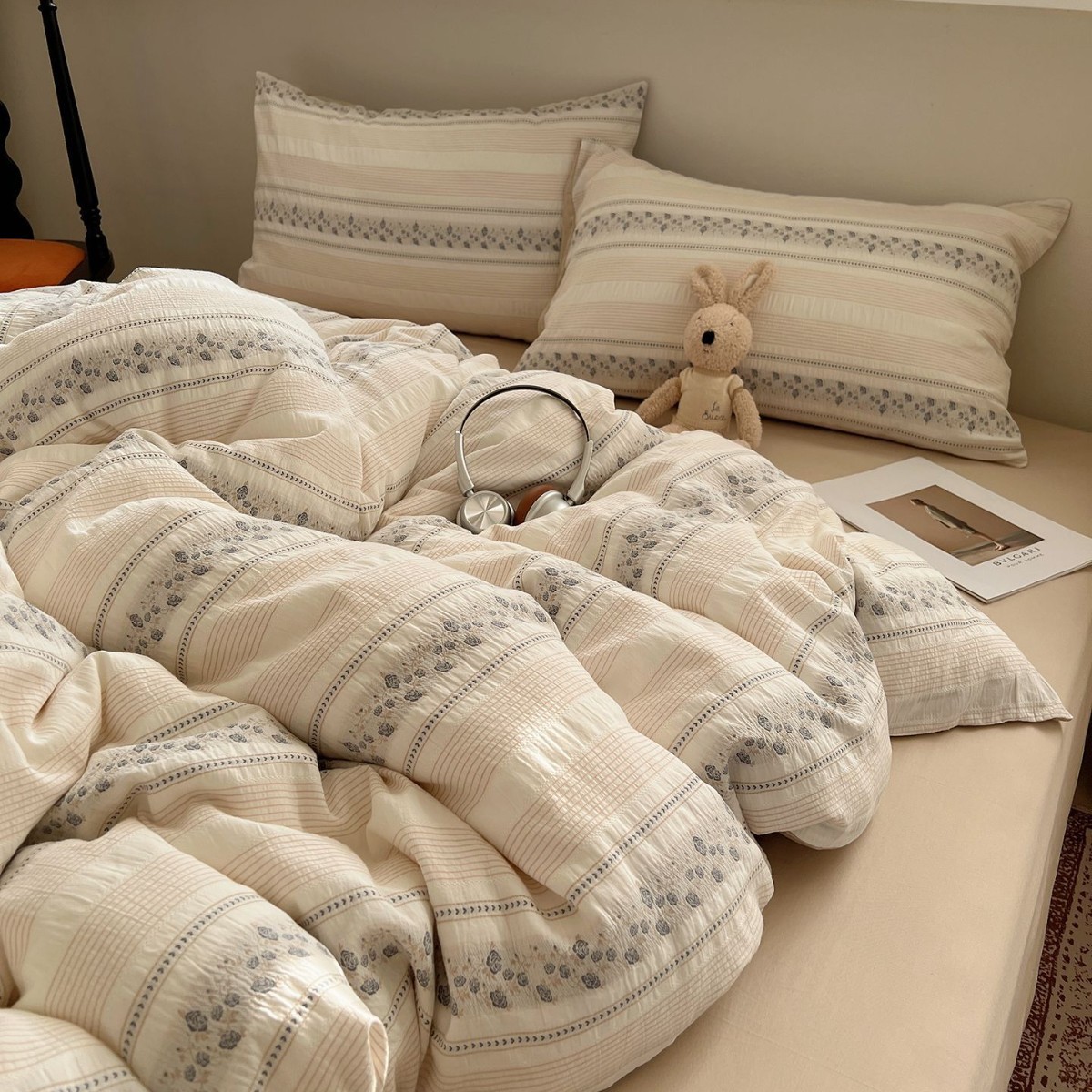 Conjunto de capa de edredom em microfibra, estilo moderno, fresco e simples, em jacquard de algodão puro, conjunto de cama minimalista de quatro peças, capa de edredom 100% algodão, para estudantes._voghion.com