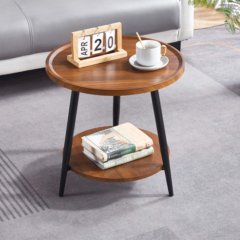 더블 레이어 라운드 테이블 월넛 컬러 (50*50*50)