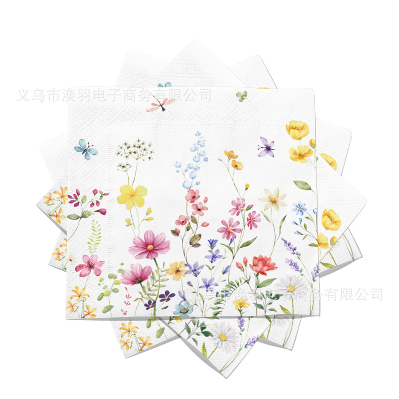 [Ready Stock] Spring and Autumn Wild Flowers Butterfly Theme Party Party Tissue Disposable Printed Napkins