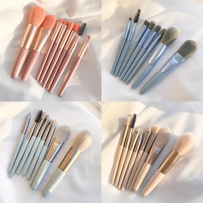 Mini edición de 8 conjuntos de cepillo de maquillaje portátil de viaje blando cepillo de sombra de ojos base de cepillo herramientas de maquillaje en stock al por mayor