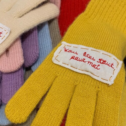 Candy-colored Korean-style alphabet student wool knitted touch-screen gloves for women, thickened, trendy and warm, cycling out to protect against the cold