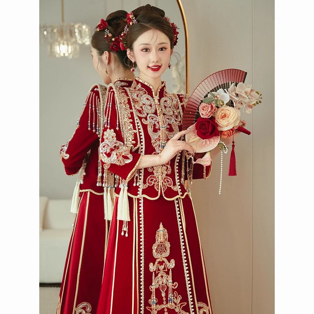 秀禾服新款新娘感修身显瘦气质小个子敬酒服龙凤褂嫁衣礼服裙