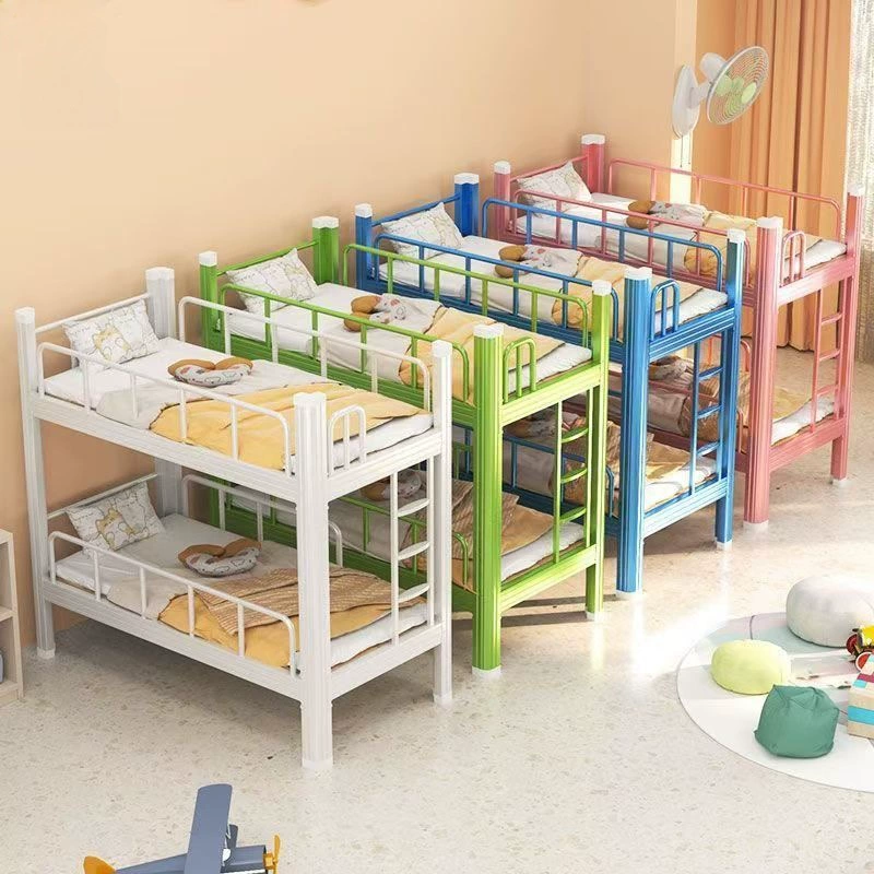 Стальная утолщенная красочная двухъярусная кровать, детская двухъярусная кровать для учащихся начальной школы, детский сад, обеденный перерыв, железная разборка и сборка кровати