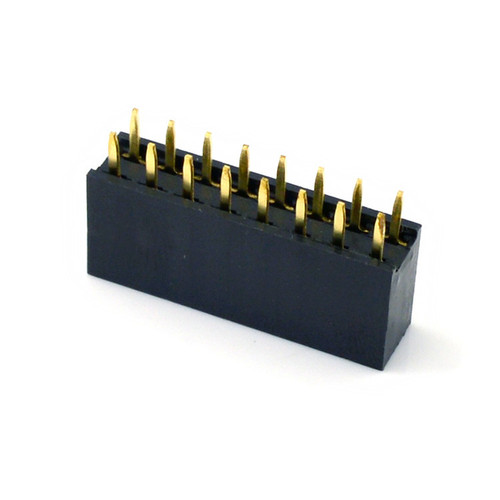Connectors with dual row female receptacle pins, spaced 2.54mm apart, for 2 to 40 positions, part number 345678910111213141516...